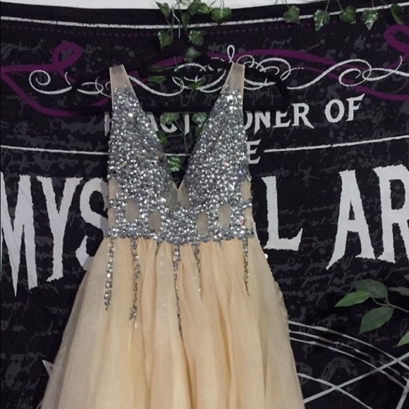 Beautiful rhinestone beaded nude/peach formal gown - Picture 3 of 9